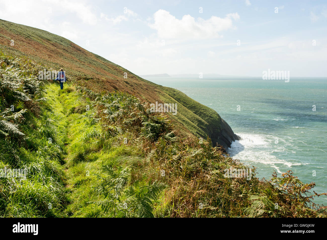 Walking the North Pembrokeshire Coastal path, in South West Wales. Stock Photo