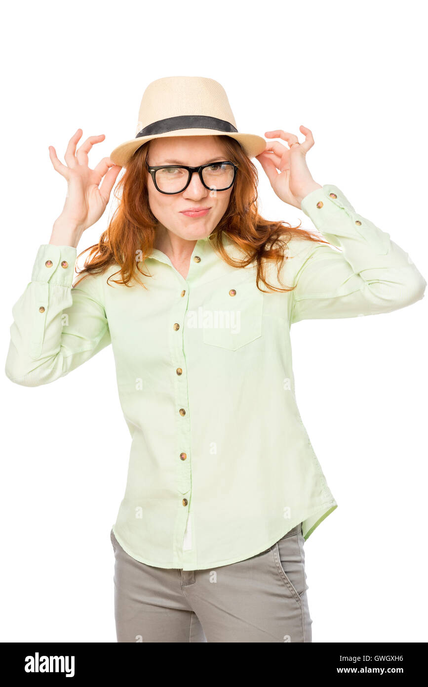 funny girl posing on a white background Stock Photo Alamy