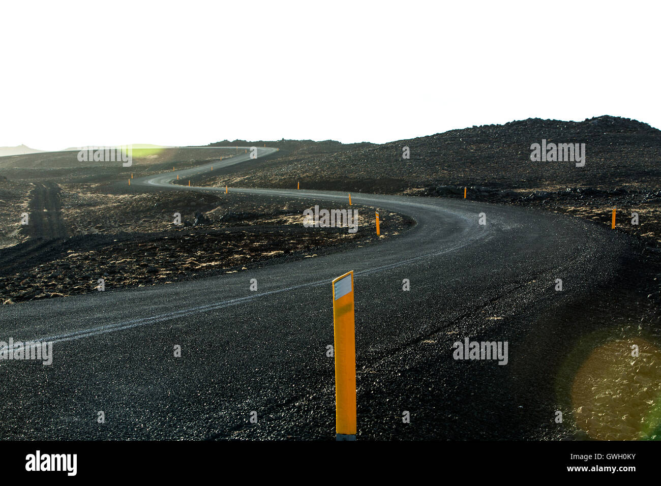 Wet and slippery road in Iceland, winter Stock Photo