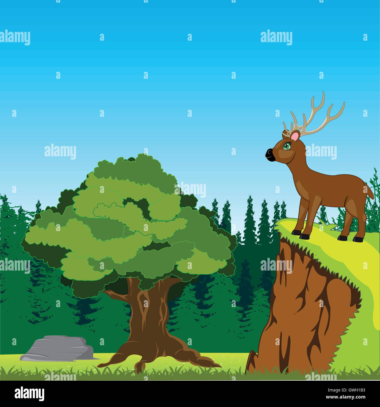 Deer on in wood Stock Vector Image & Art - Alamy
