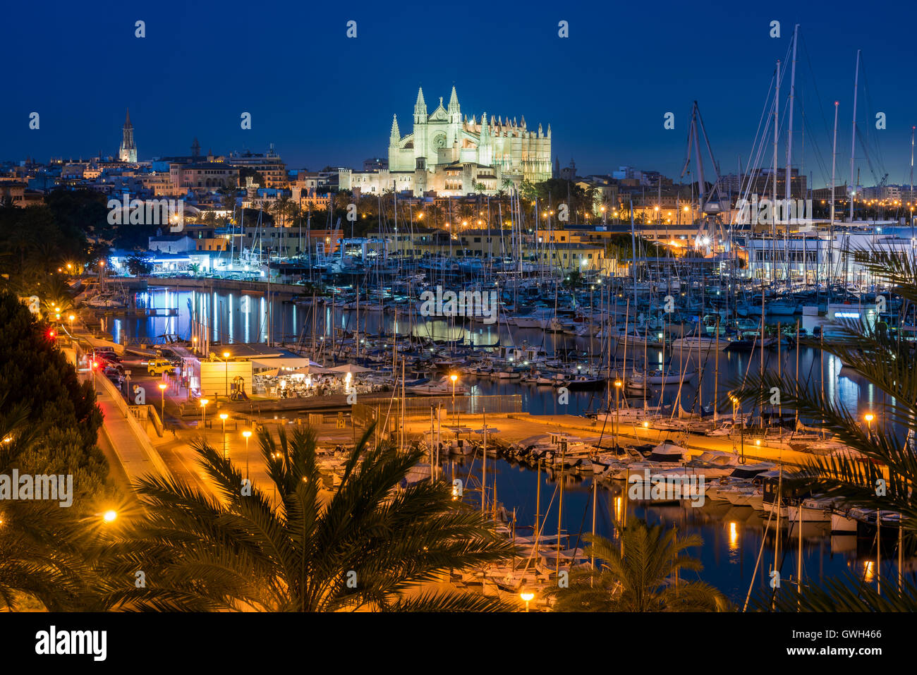Palma de Mallorca at Night Stock Photo