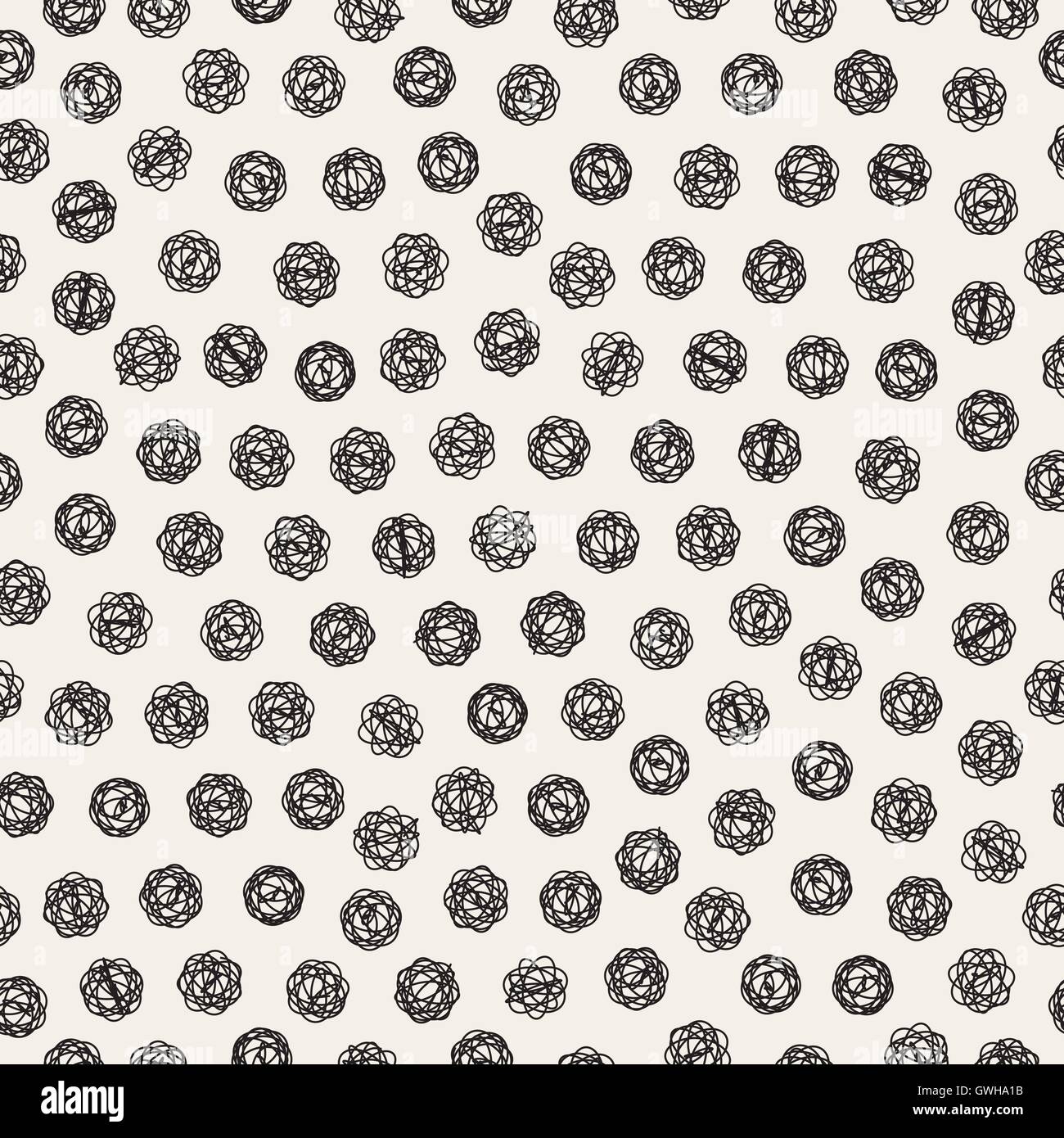 Vector Seamless Black And White Jumble Hand Drawn Circles Pattern Stock ...