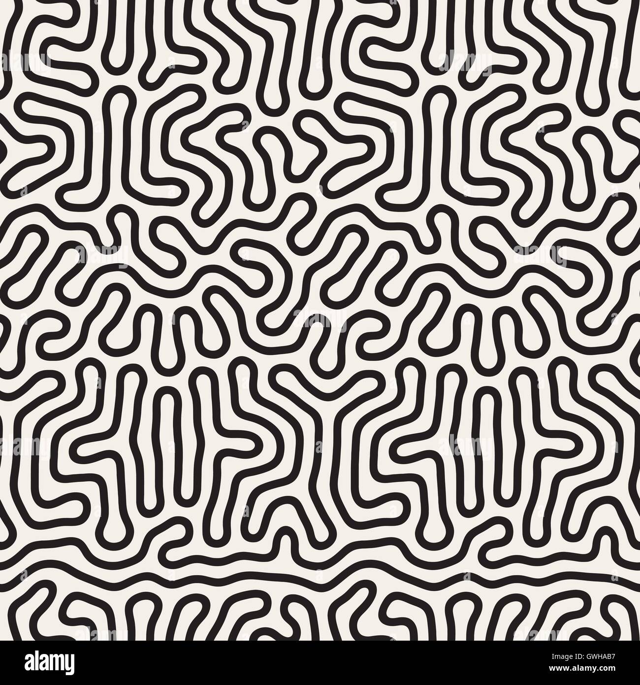 Vector Seamless Black and White Organic Lines Pattern Stock Vector