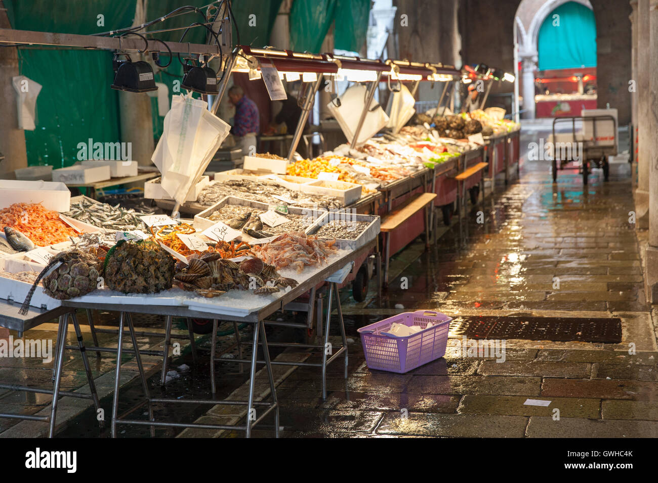 Fish stalls in market in Venice, Italy Stock Photo