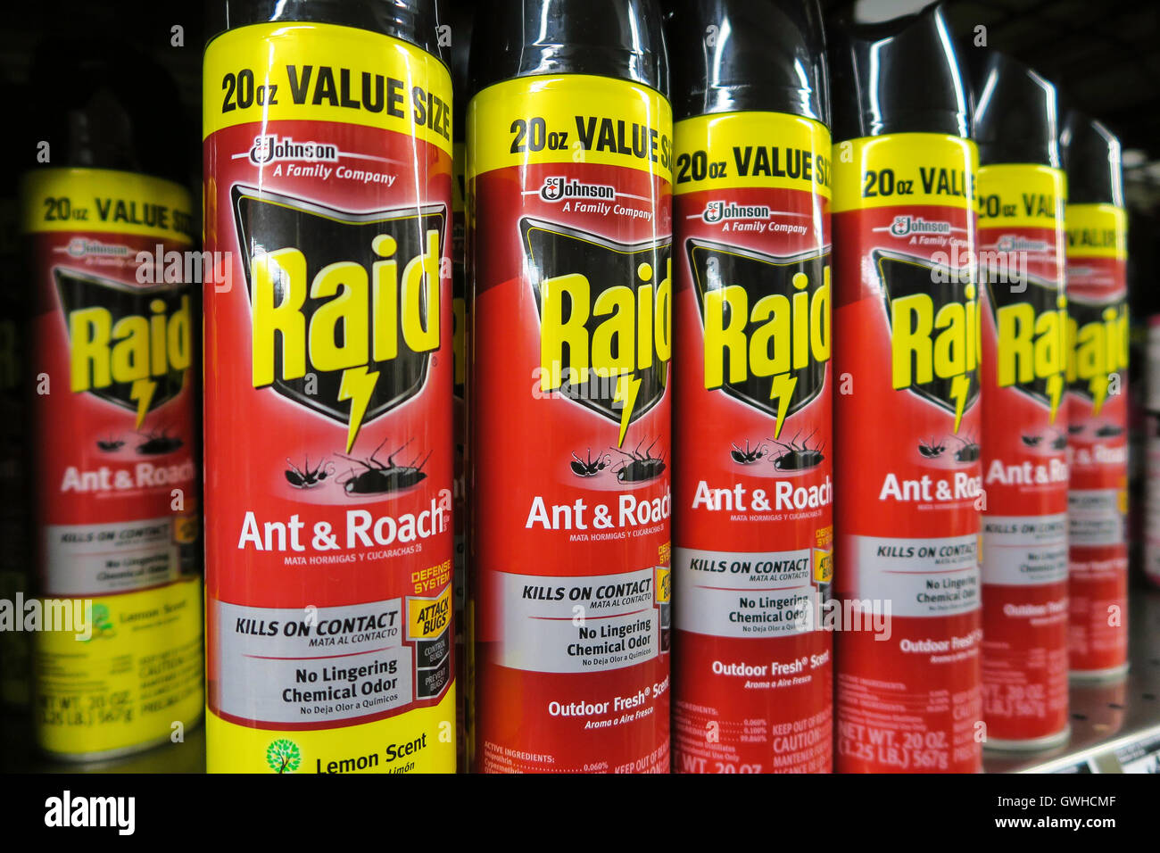 Store Display, Raid Bug Killer Spray Cans, USA Stock Photo