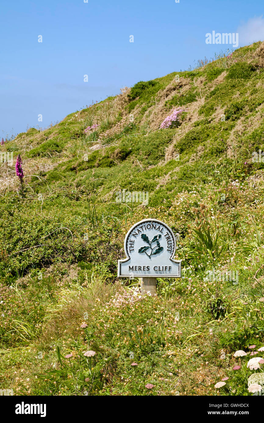 National Trust sign on the South West Coast Path, Cornwall, England, UK Stock Photo