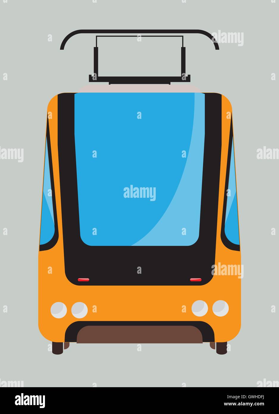 Front view of Tram car or trolley car flat design Vector Illustration