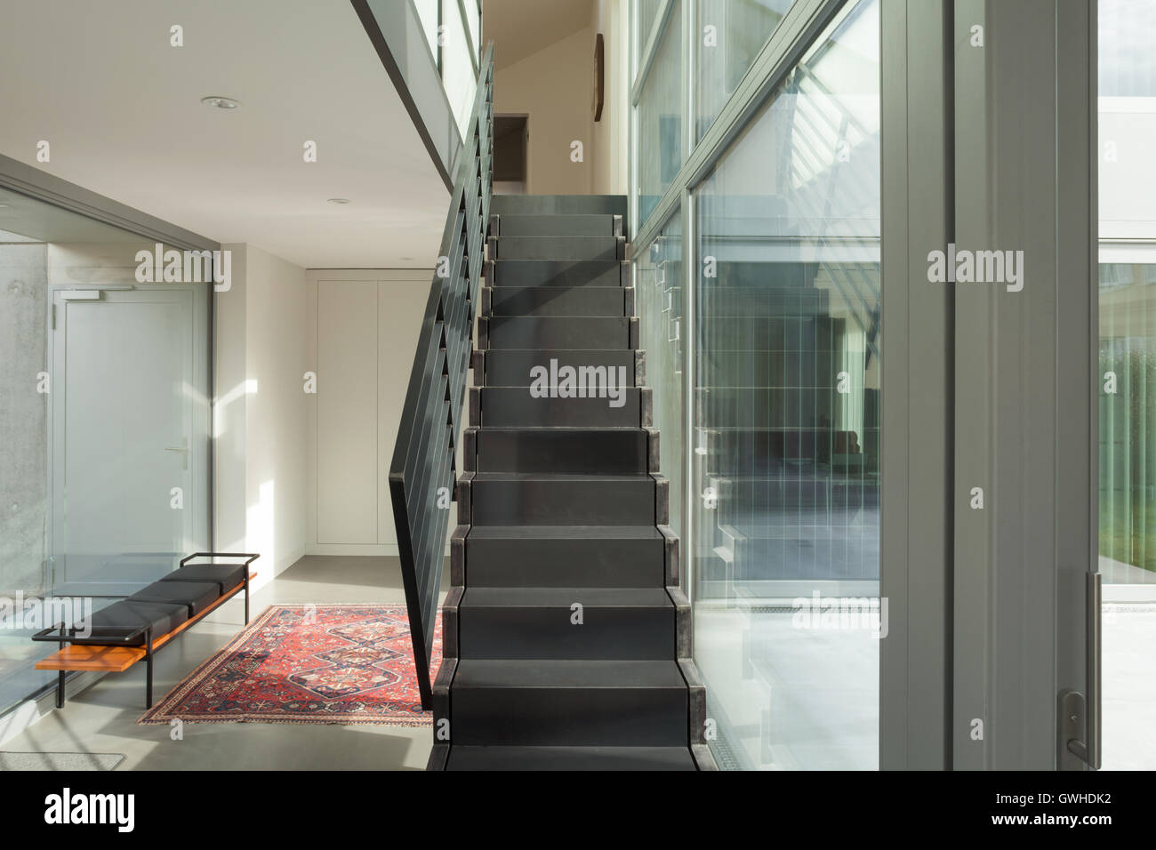 Interior, iron staircase of a modern house Stock Photo