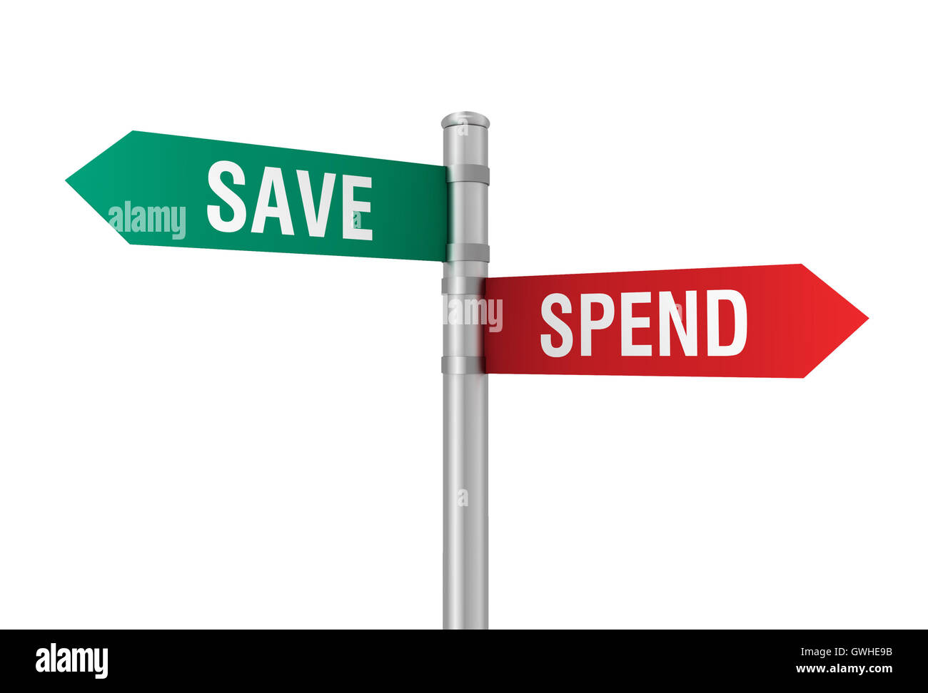 save spend road sign 3d illustration Stock Photo - Alamy