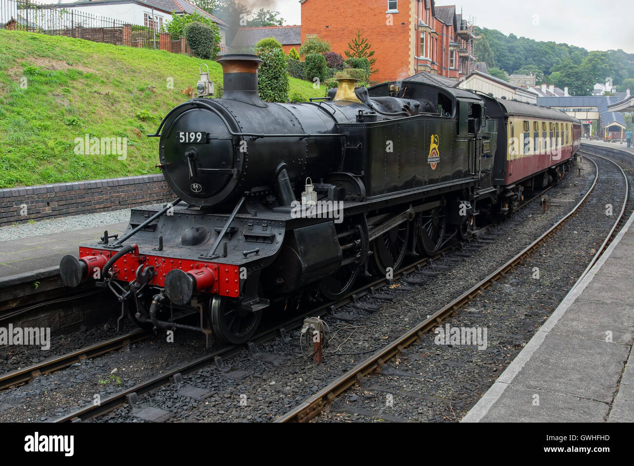 Stanier Locomotive 5199 at Llangollen Railway Station North Wales part of the Llangollen Railway Society rolling stock Stock Photo