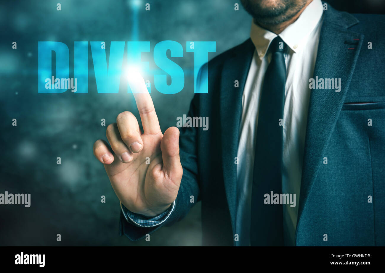 Divestment concept with businessman in suit - finance and economics business theme. Stock Photo