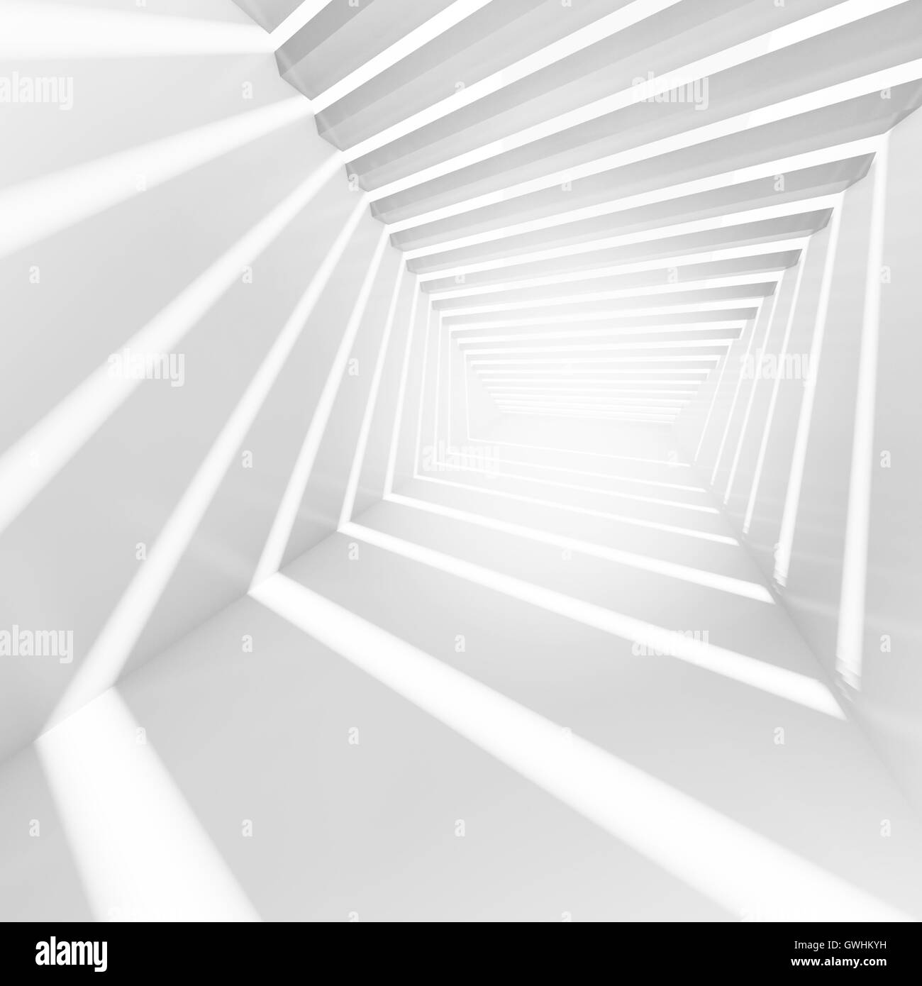 White abstract empty corridor interior with light beams. 3d illustration Stock Photo