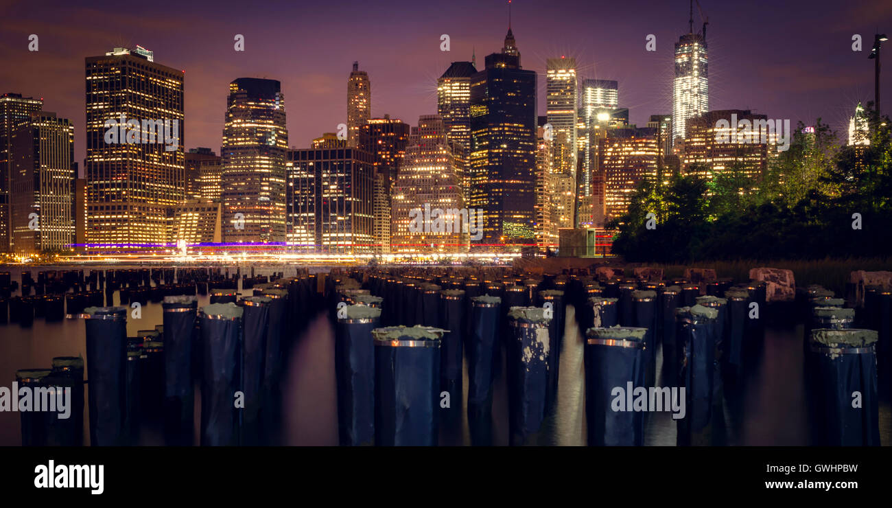 Bright lights of New York City at night Stock Photo - Alamy