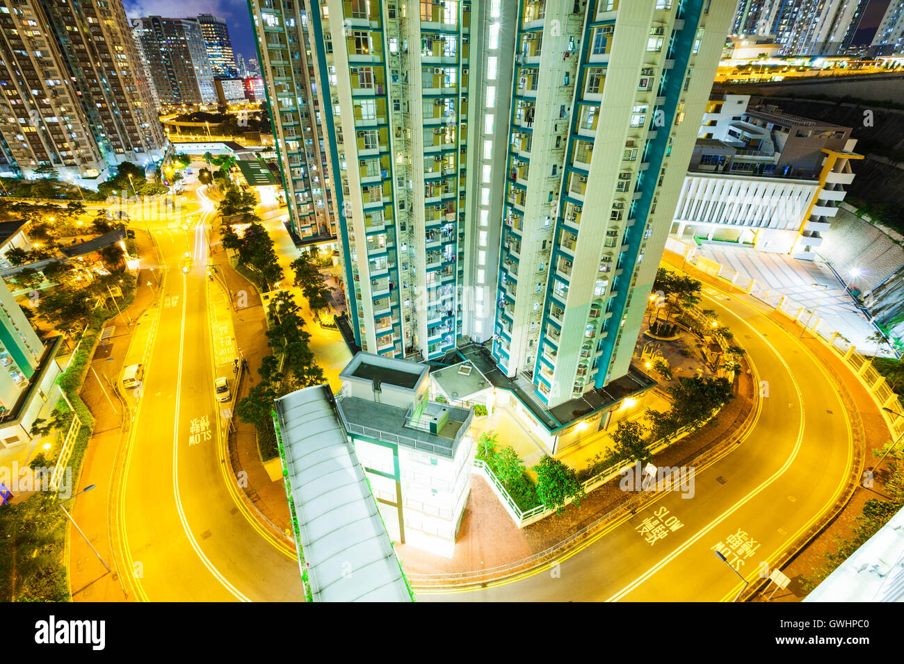 Building in Hong Kong at night Stock Photo - Alamy