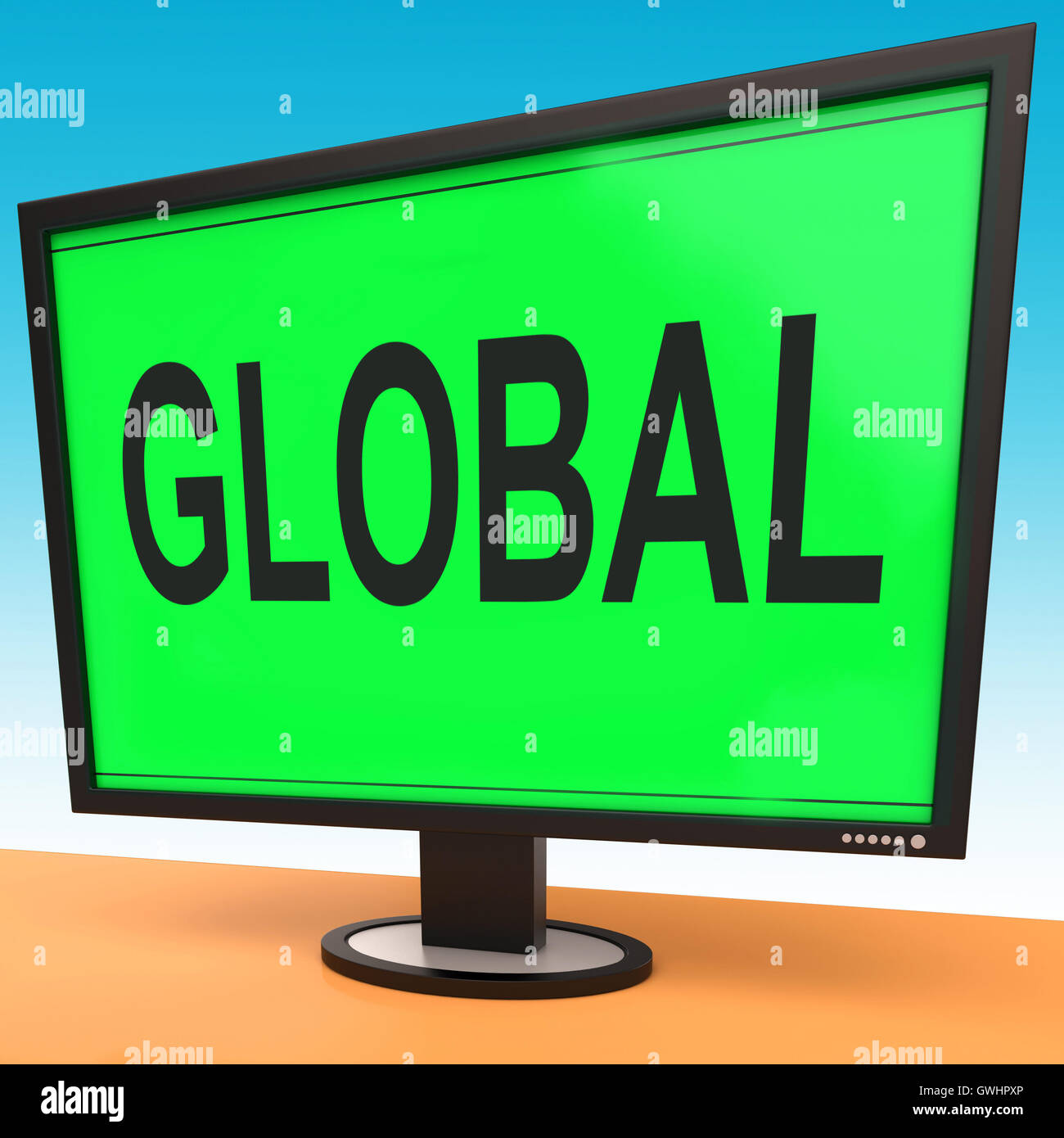 Global Monitor Shows Worldwide Continental Globalization Connect Stock Photo