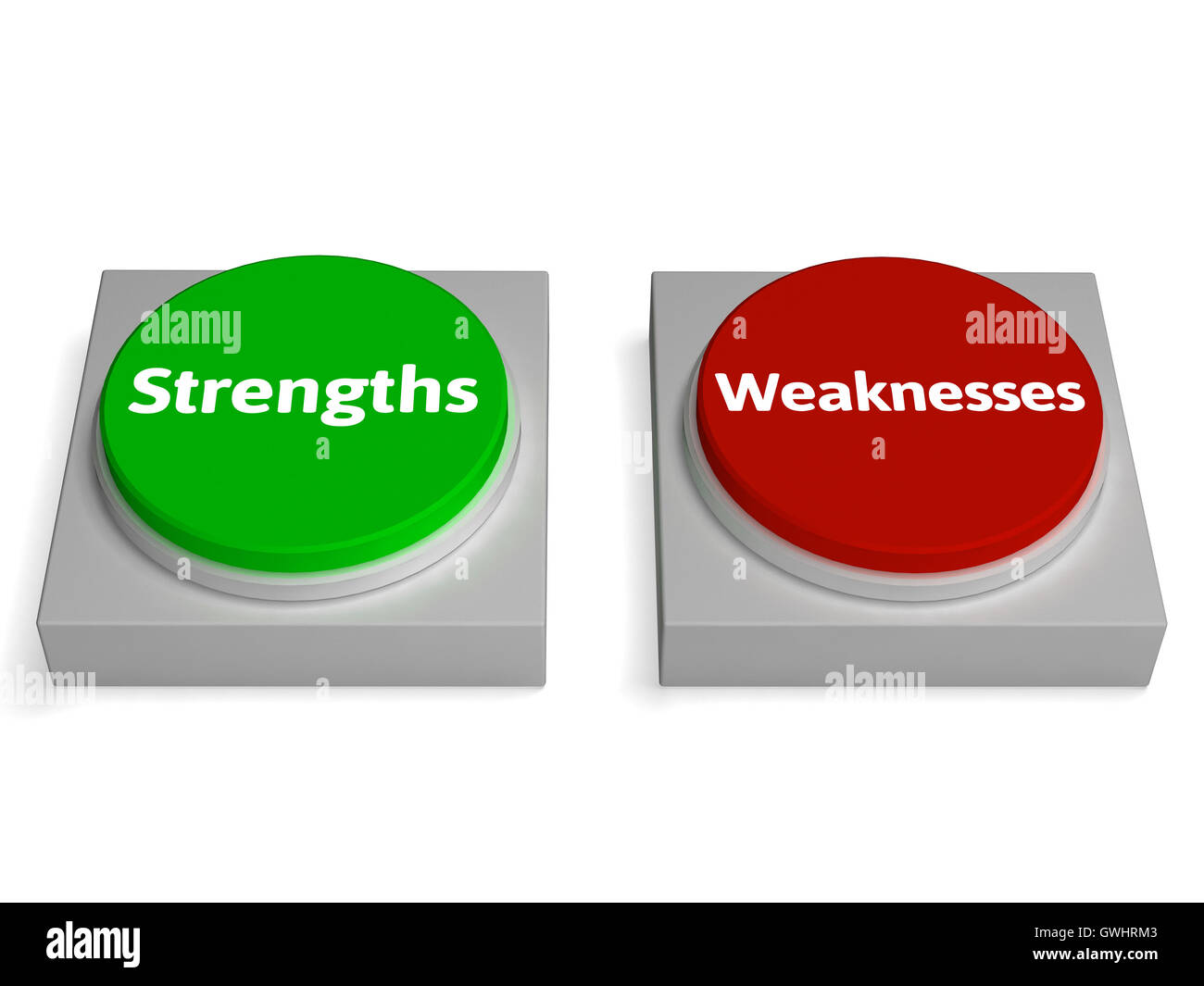 Strengths Weaknesses Buttons Shows Weak Or Strong Stock Photo