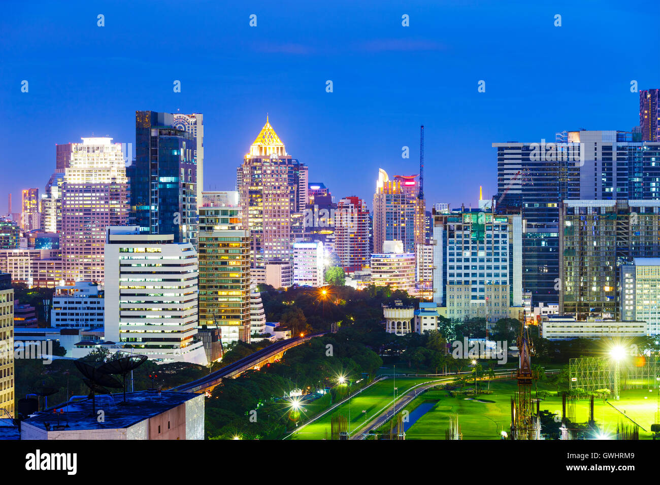 Bangkok skyline at night Stock Photo - Alamy