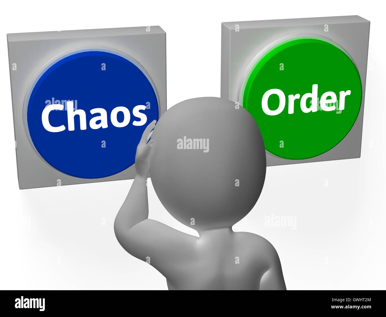 Chaos Order Buttons Show Disorder Or Management Stock Photo