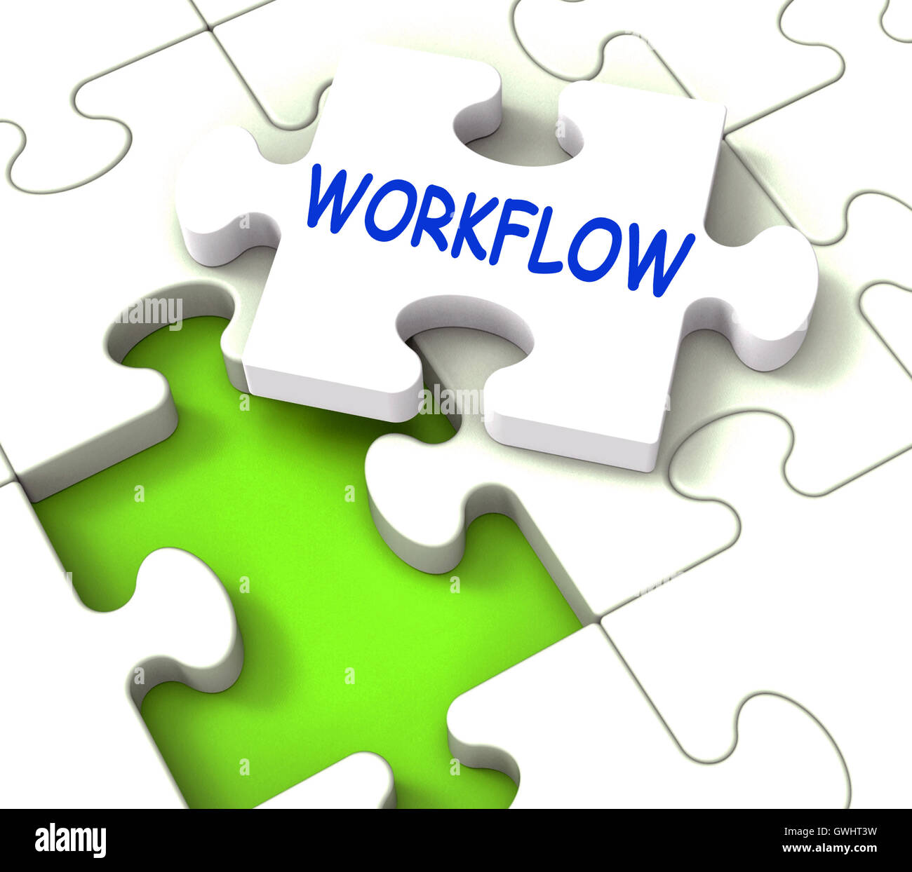 Workflow Puzzle Shows Structure Process Flow Or Procedure Stock Photo