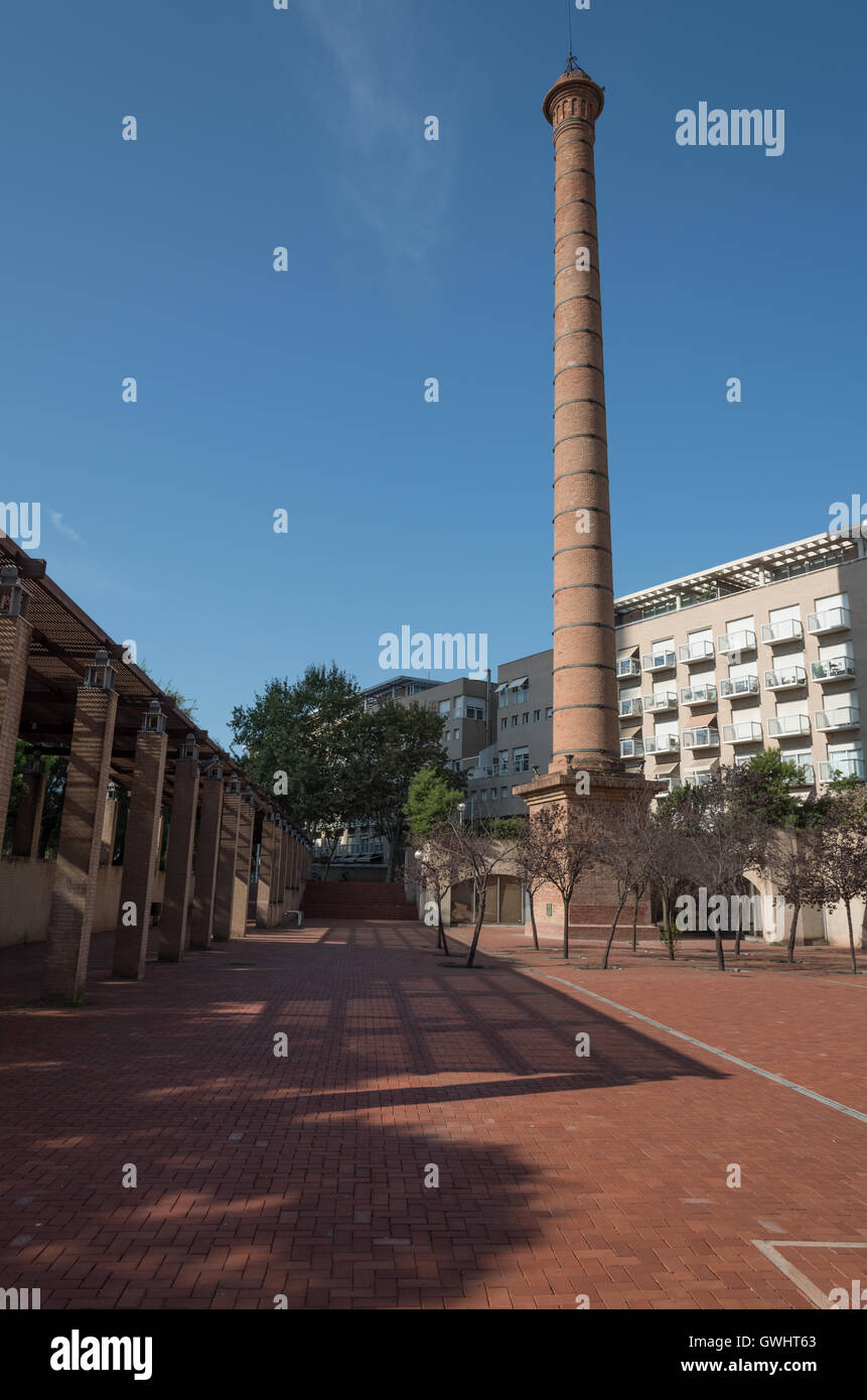 The chimney of Can Folch, all that remains of this old factory and industrial area of Barcelona, now the Olympic village. Stock Photo
