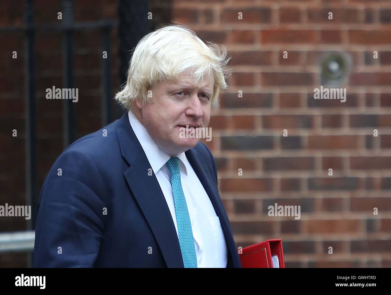 Boris Johnson, Secretary of State for Foreign and Commonwealth Affairs arrives for a meeting at Downing Steet, London. Stock Photo