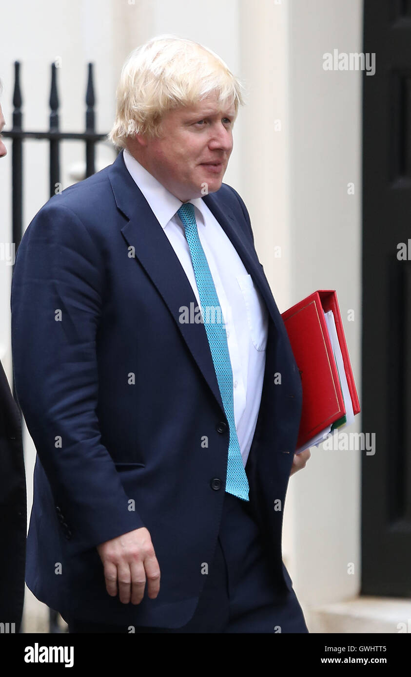 Boris Johnson, Secretary of State for Foreign and Commonwealth Affairs arrives for a meeting at Downing Steet, London. Stock Photo