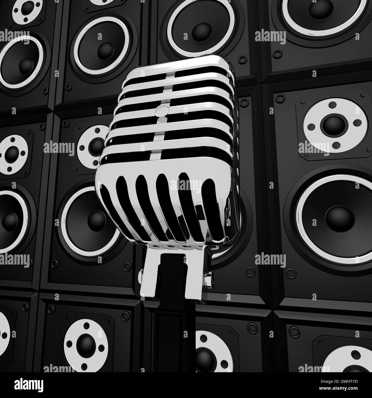 Microphone And Loud Speakers Shows Music Industry Concert Or Ent Stock Photo
