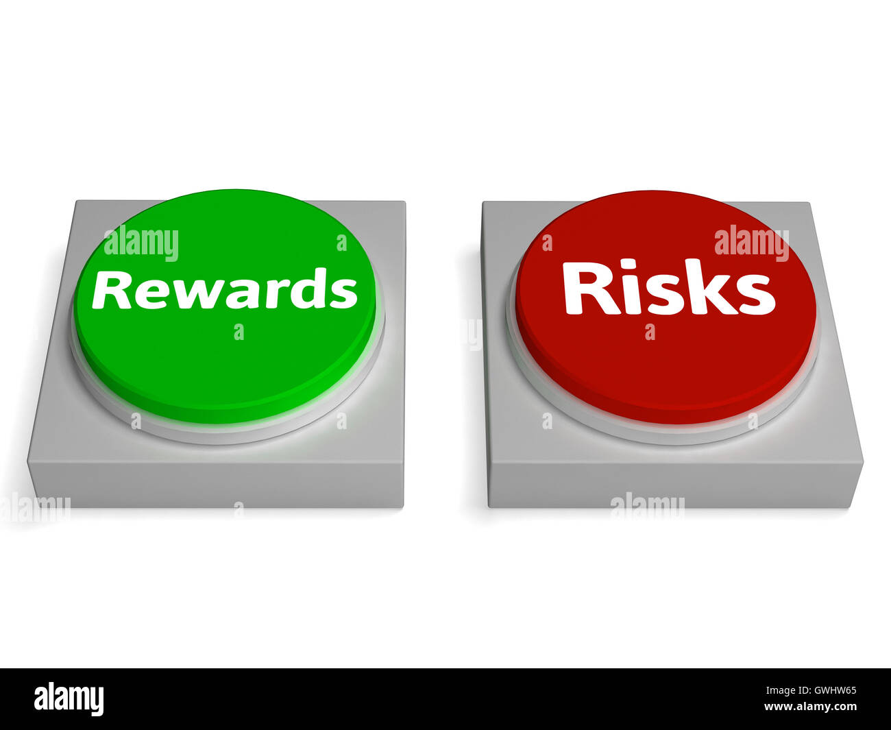 Risk Reward Buttons Shows Risks Or Rewards Stock Photo