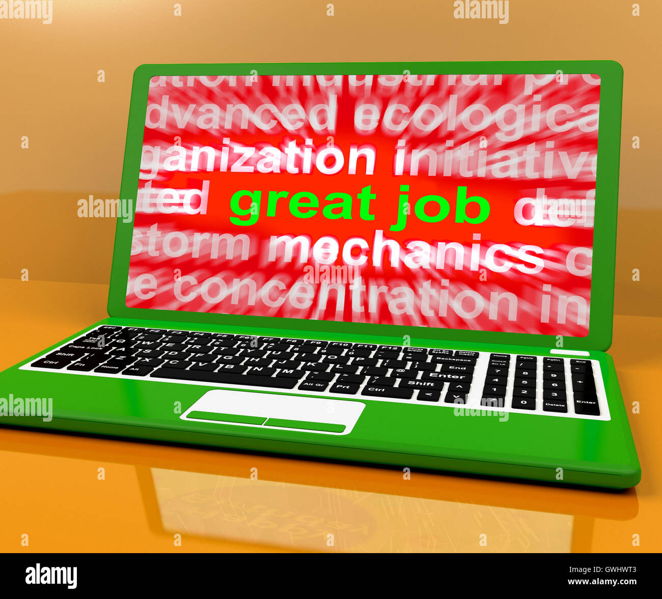 Great Job Laptop Shows Praise Appreciation Or Approval Stock Photo