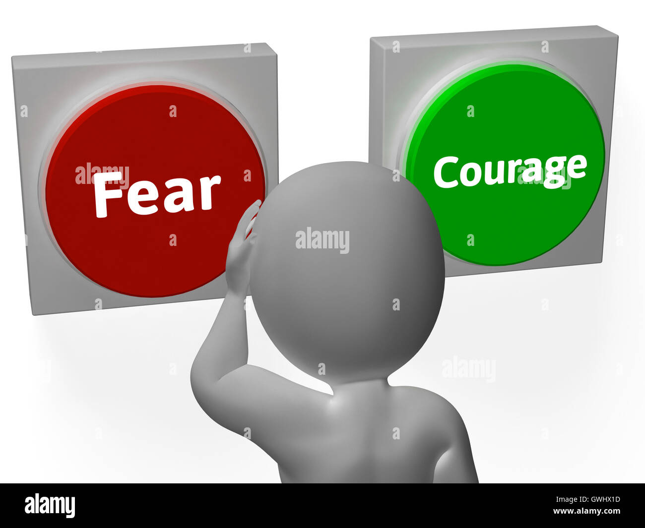 Fear Courage Buttons Show Scary Or Unafraid Stock Photo