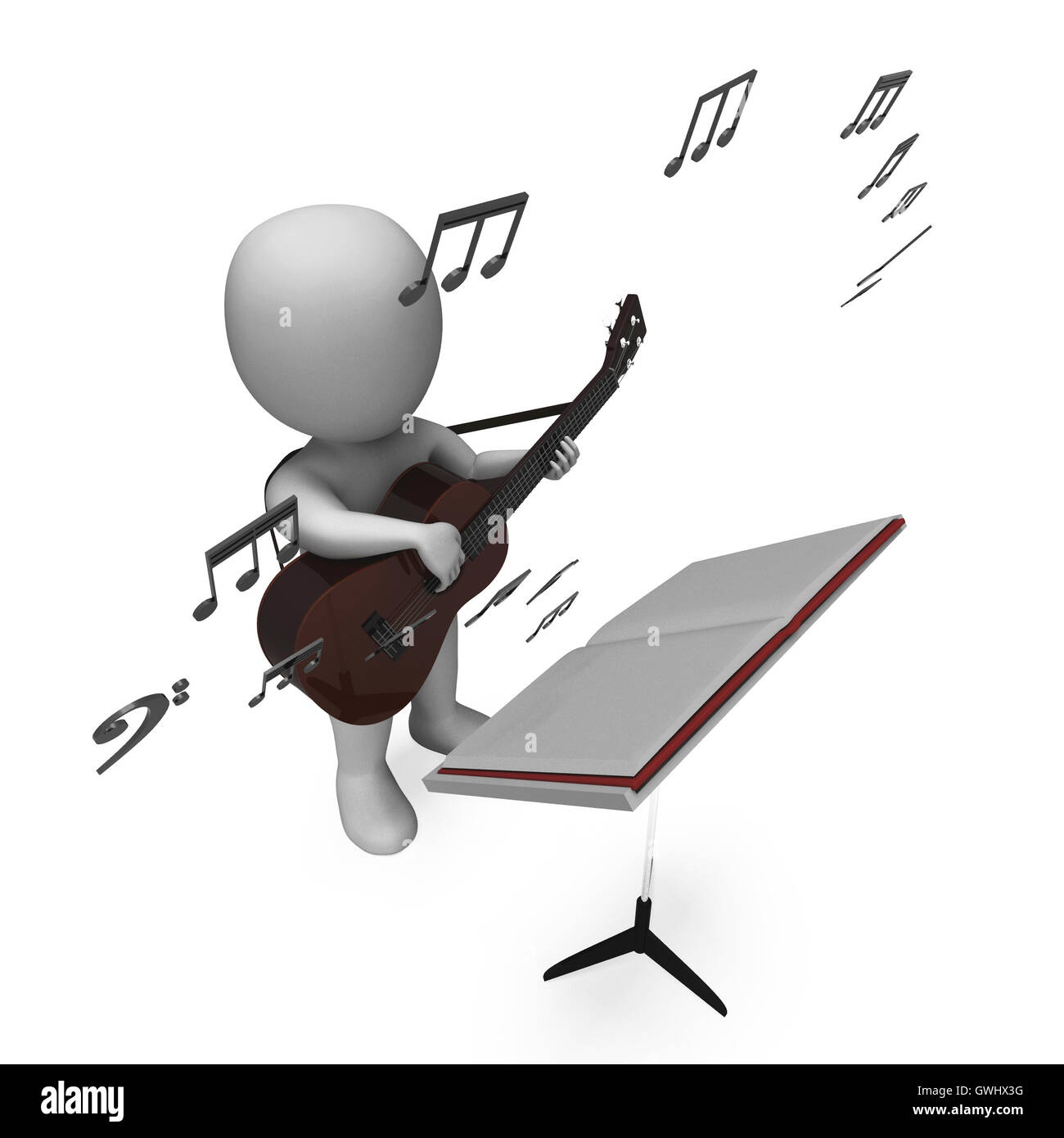 Musician Guitarist Character Shows Guitar Music And Performing Stock Photo