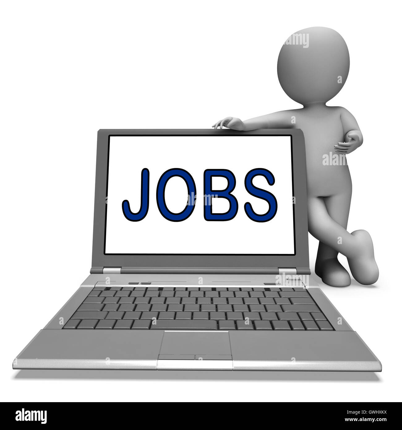 Jobs On Laptop Shows Profession Employment Or Hiring Online Stock Photo