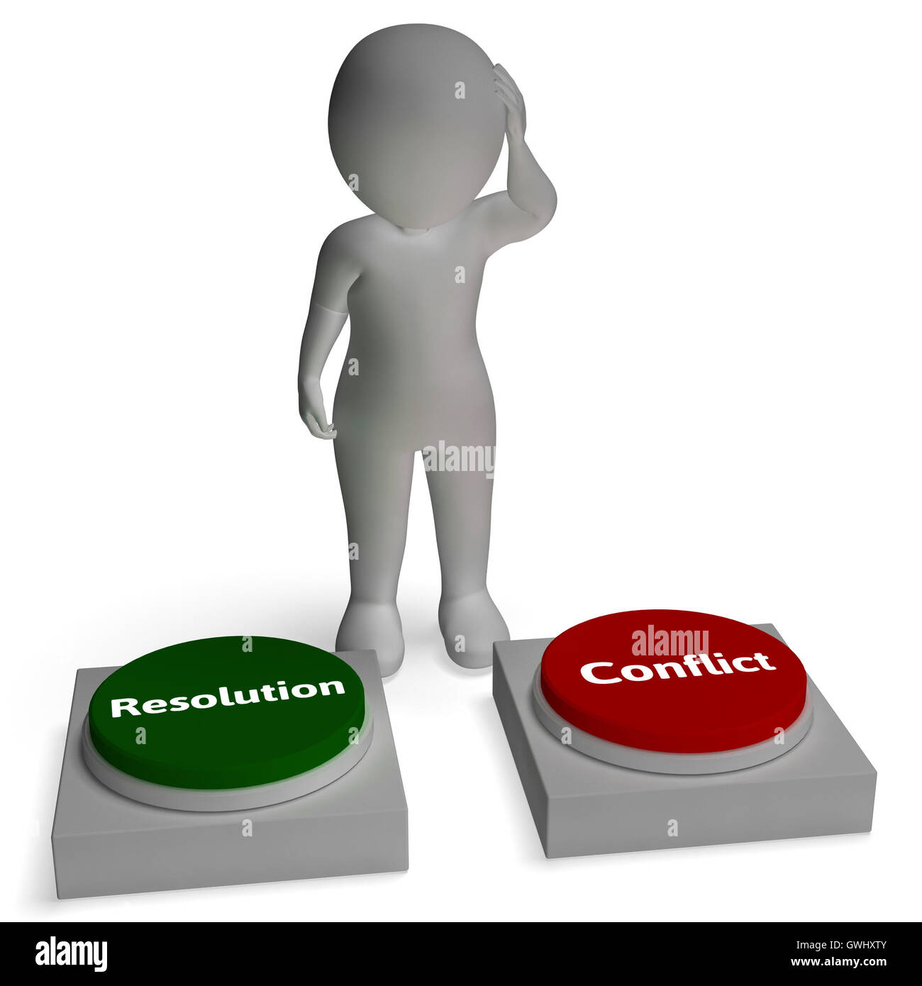 Conflict Resolution Buttons Show War Or Reconciliation Stock Photo
