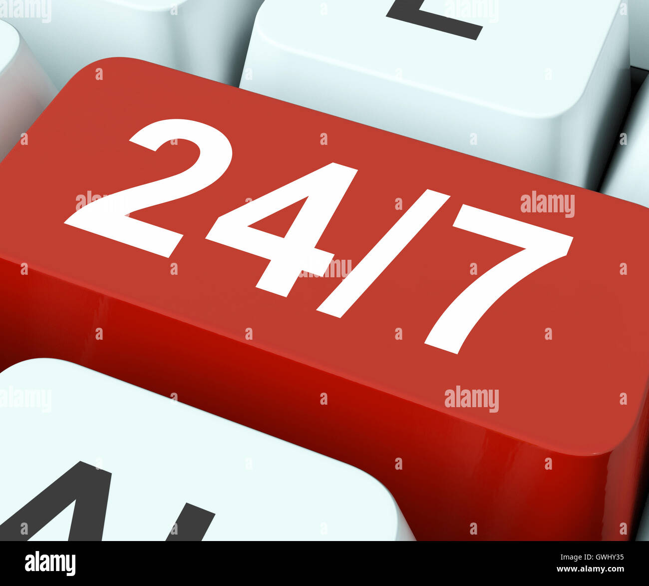 Twenty Four Seven Keys Means All Week Stock Photo