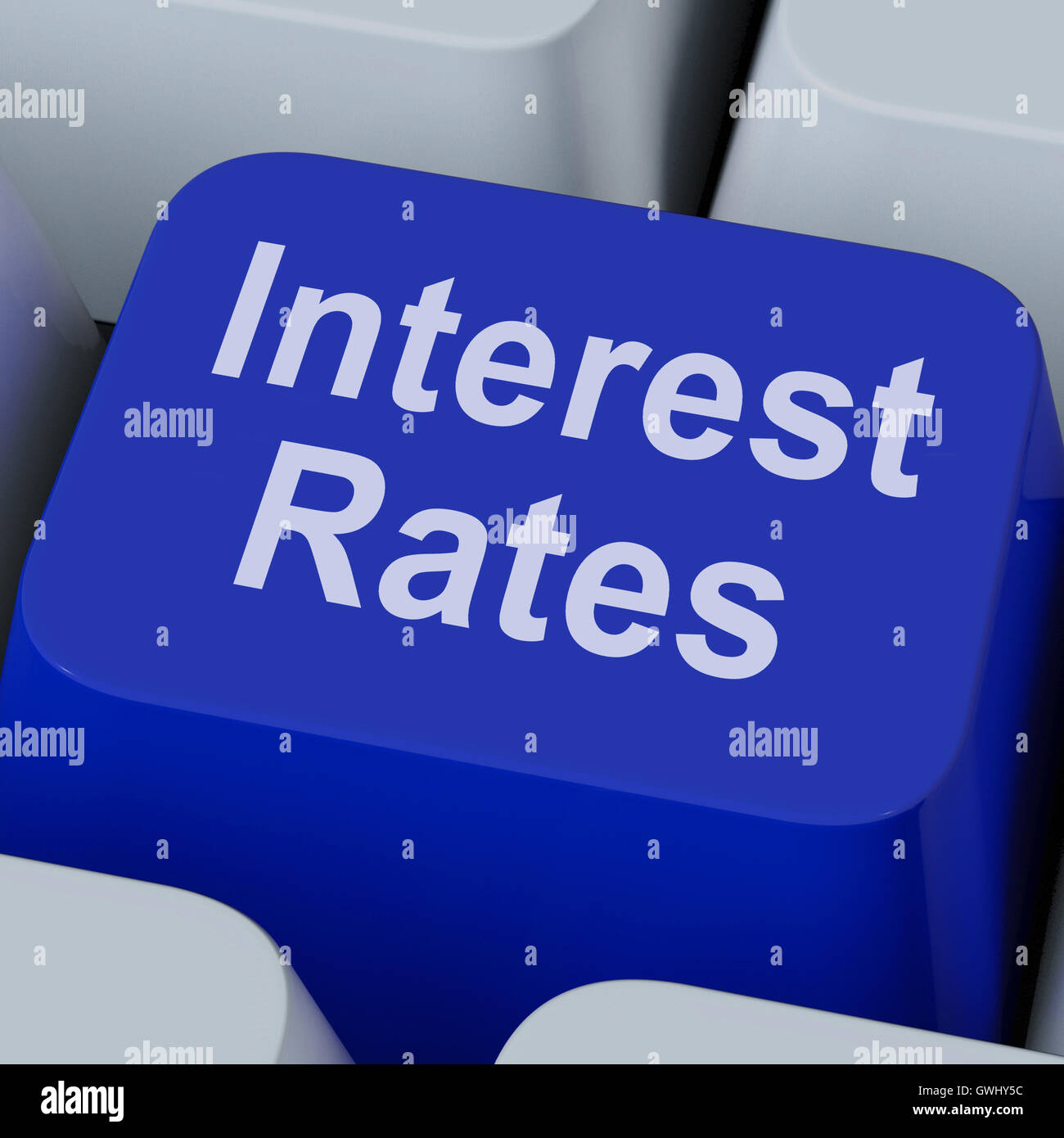 Interest Rate Key Shows Investment Percent Online Stock Photo