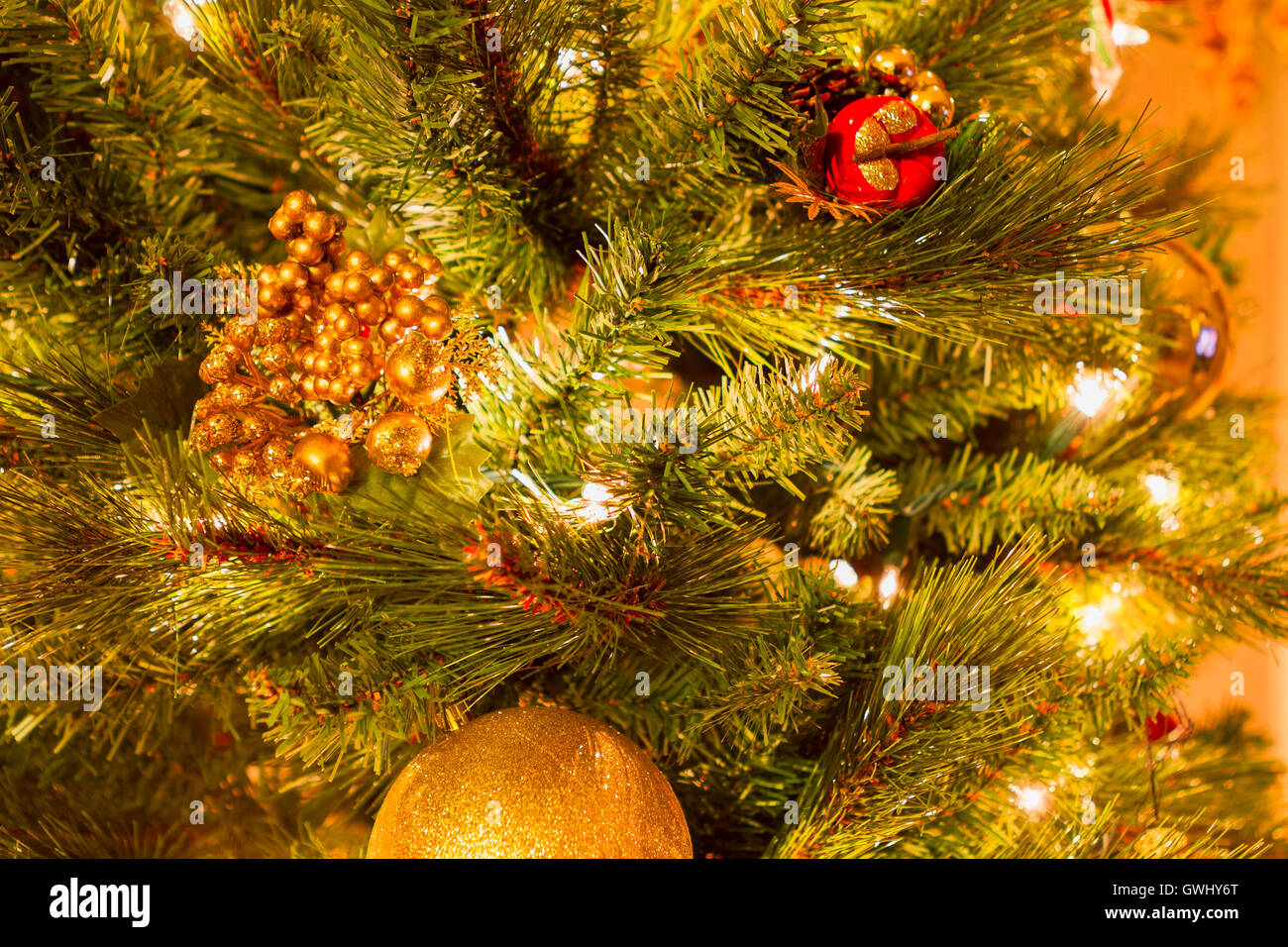 Bright colorful decorations on a Christmas Tree Stock Photo Alamy