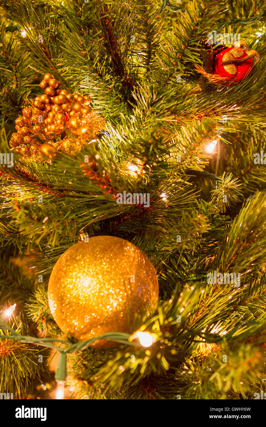 Bright colorful decorations on a Christmas Tree Stock Photo Alamy