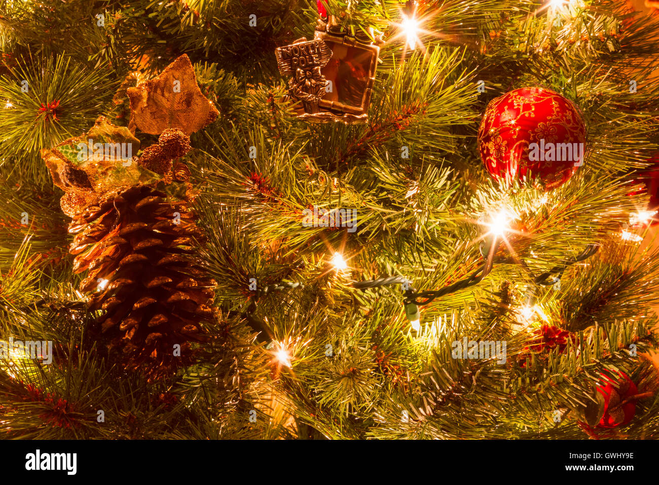 Bright colorful decorations on a Christmas Tree Stock Photo Alamy