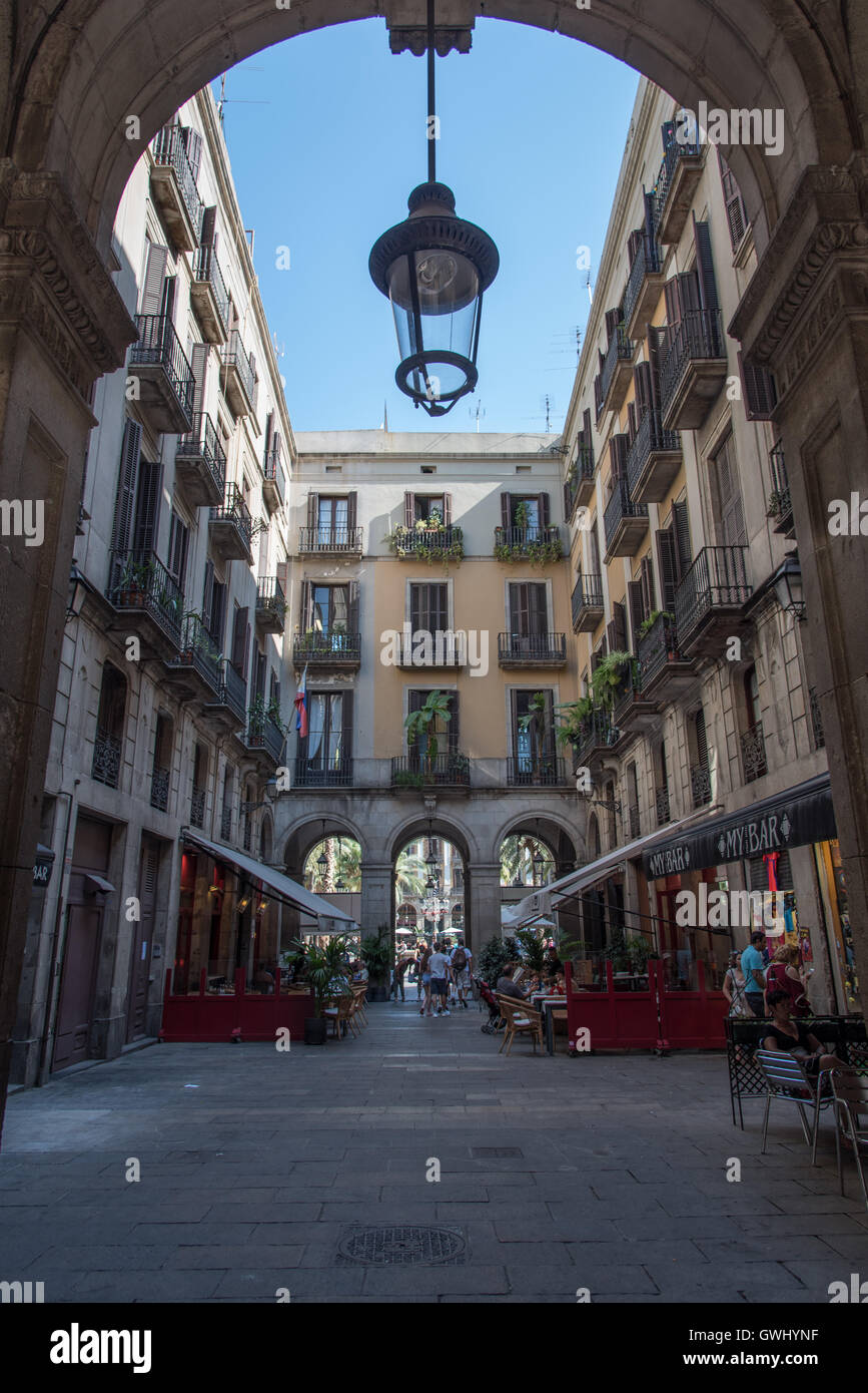 A charming colonial property that retains all of it's historic character situated at the end of Las Ramblas, Barcelona. Stock Photo