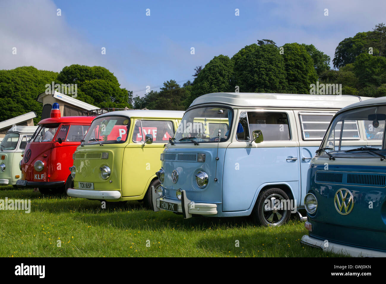 Line of VW Volkswagen camper vans at a VW show. England Stock Photo - Alamy