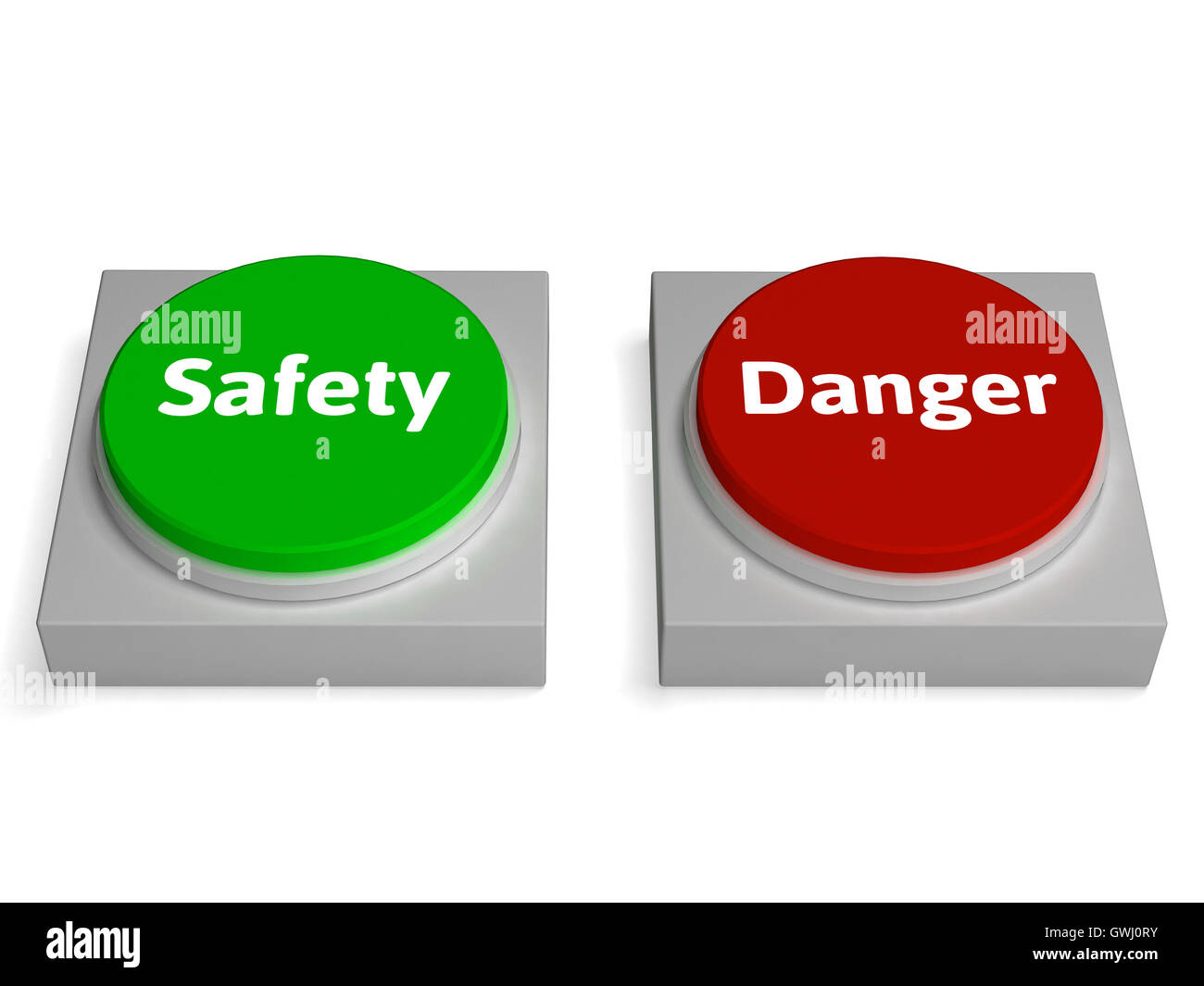 Danger Safety Buttons Show Safe Or Harmful Stock Photo