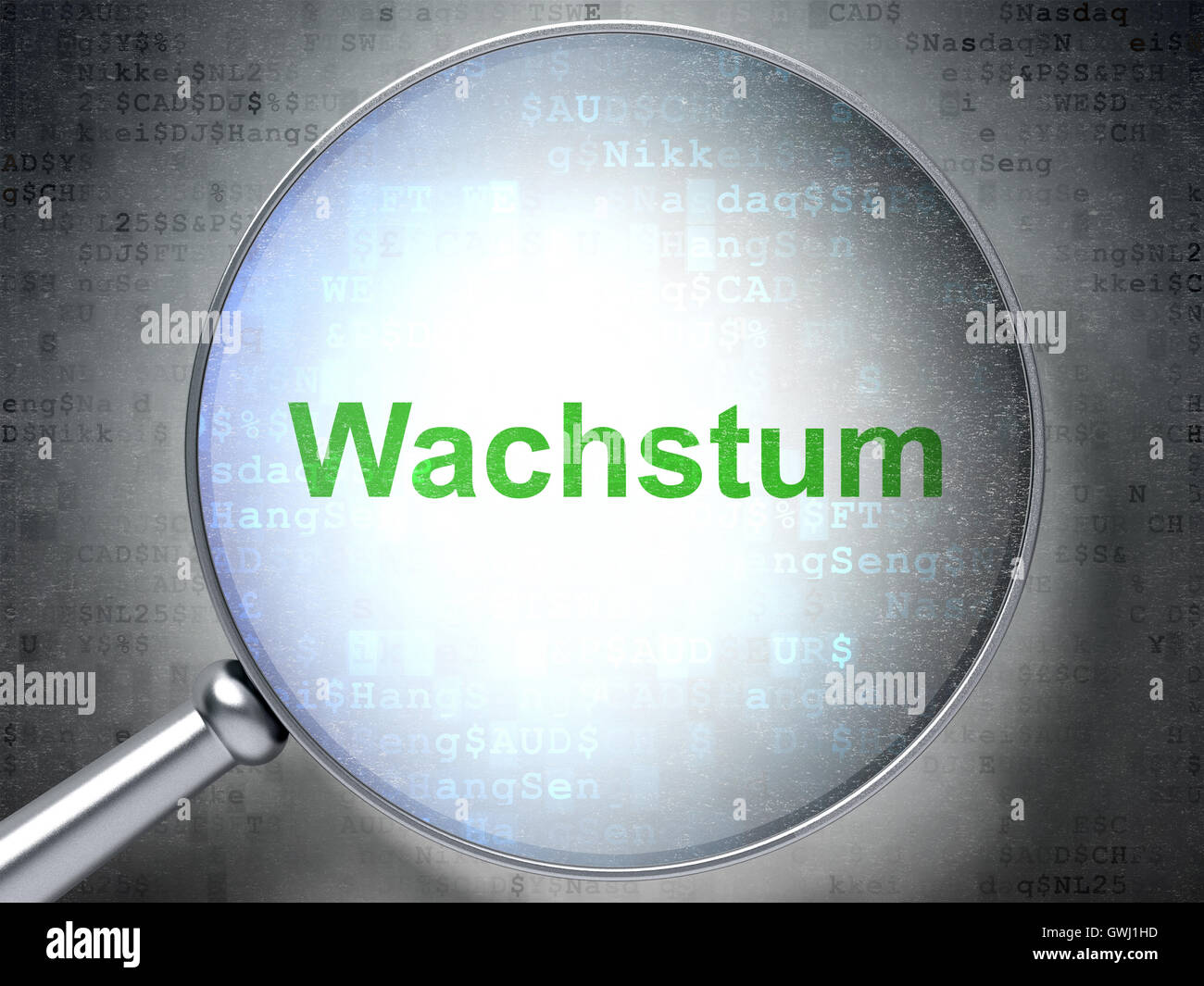 Business concept: Wachstum(german) with optical glass on digital Stock Photo