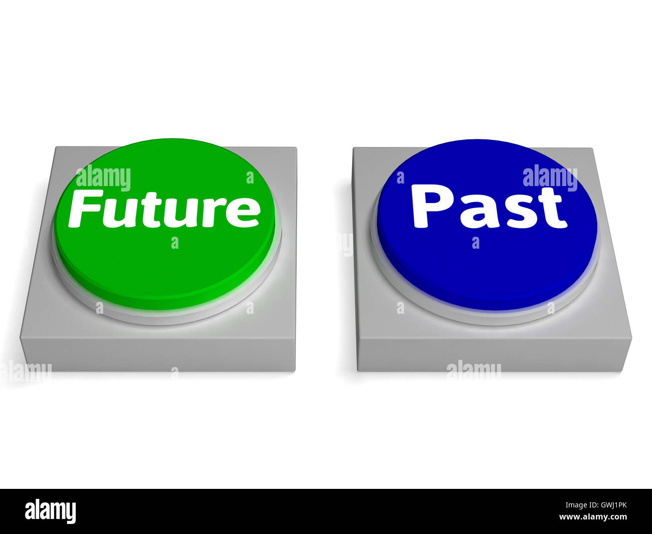 Future Past Buttons Shows Destiny Or History Stock Photo