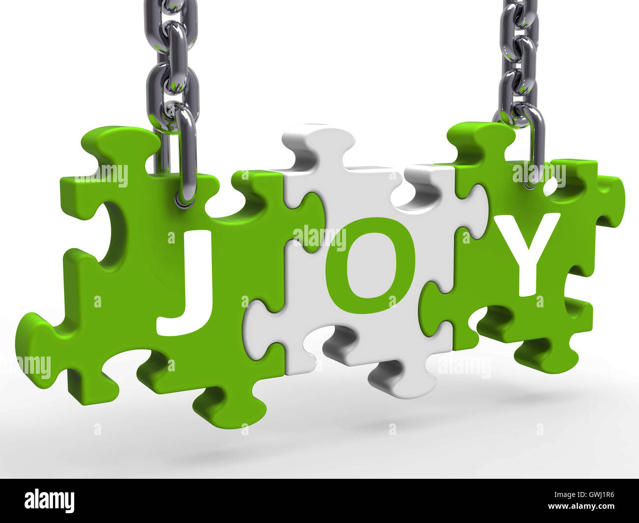 Joy Puzzle Shows Fun Cheerful Joyful And Enjoy Stock Photo