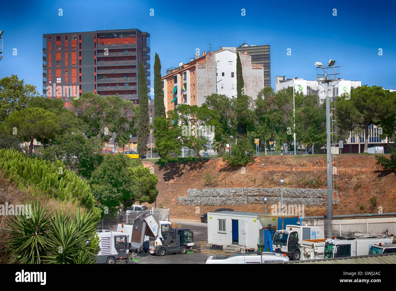 BARCELONA - August 8: Spanish construction workers, construct a major build on August 8, 2016 in Barcelona, Spain. Stock Photo