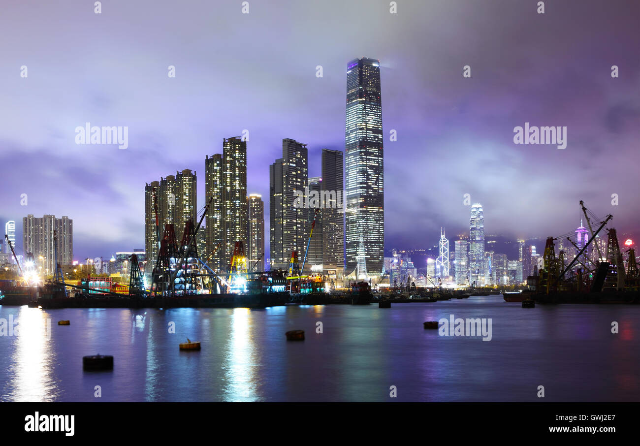 Kowloon district in Hong Kong at night Stock Photo - Alamy