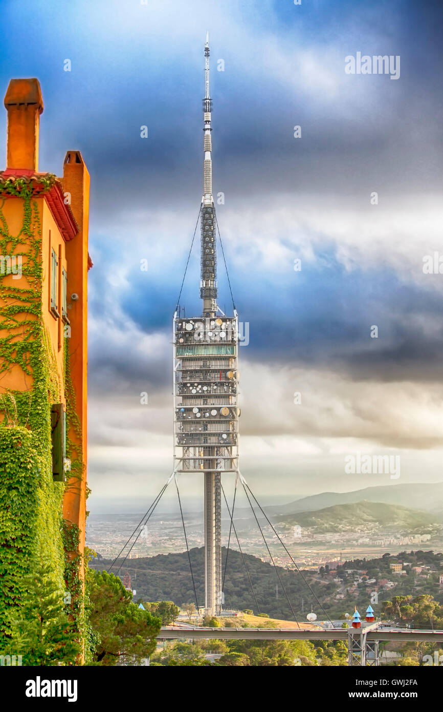 Barcelona, Spain - September 24, 2016: view Barcelona from Tibidabo hill television antenna, Barcelona, Spain, September 24, 201 Stock Photo