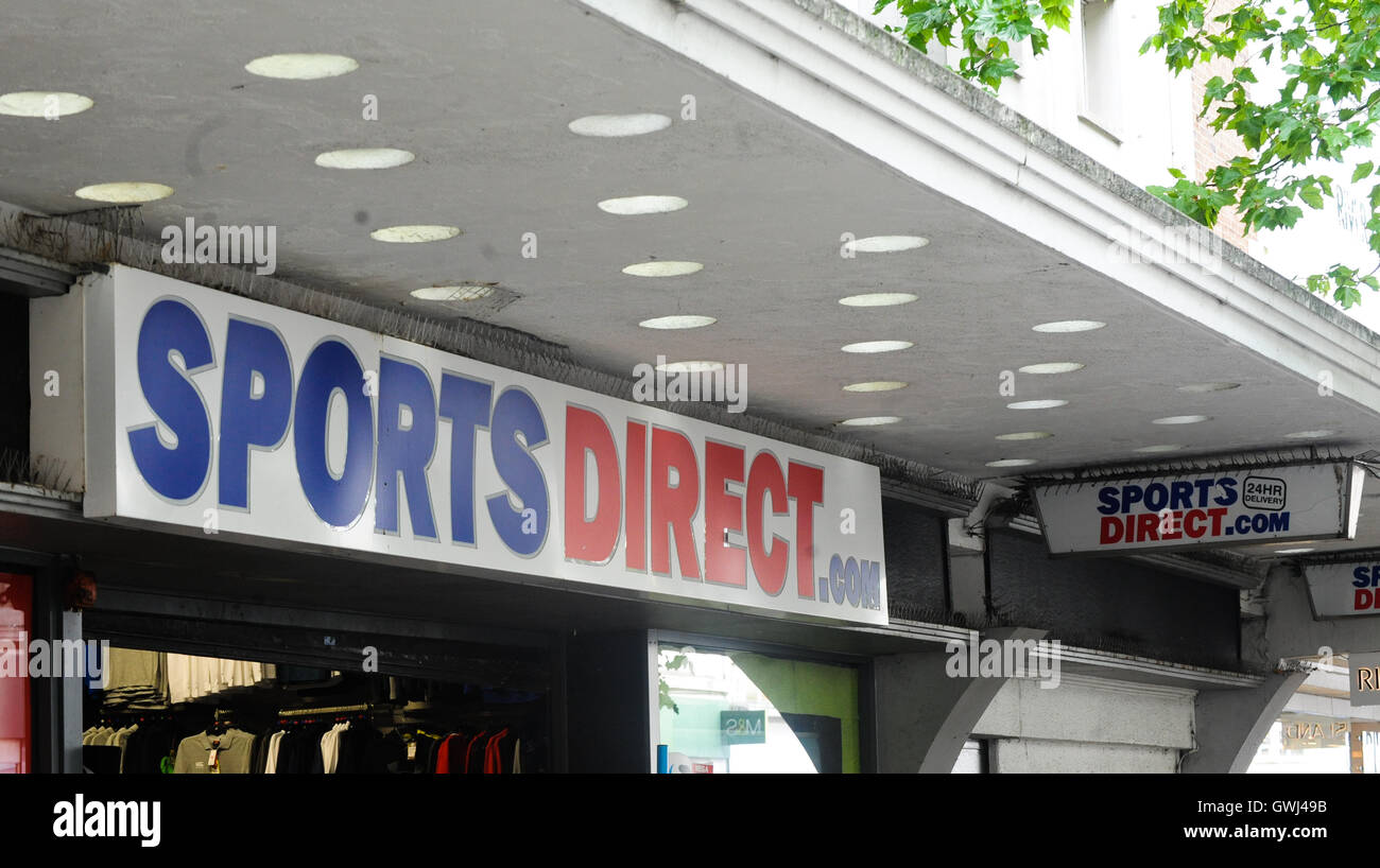 Swansea, Wales, UK. Alamy Stock. A Sports Direct sign on one of it's UK high street stores. Stock Photo