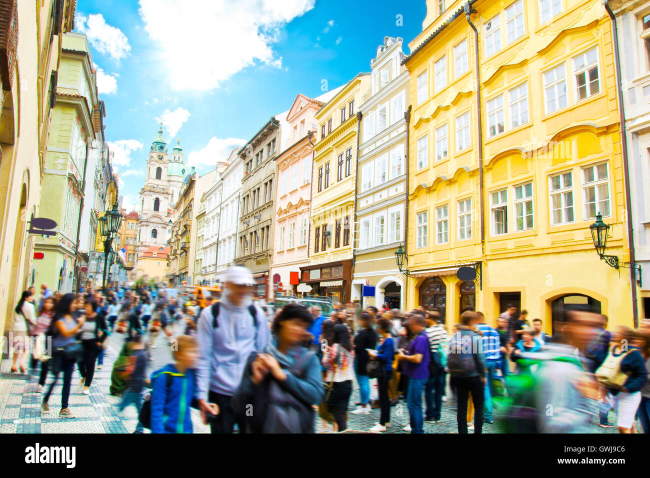Crowd of people in streets of Prague. Stock Photo