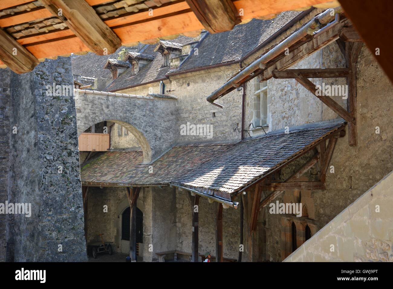 Roofs in a medieval swiss castle Stock Photo